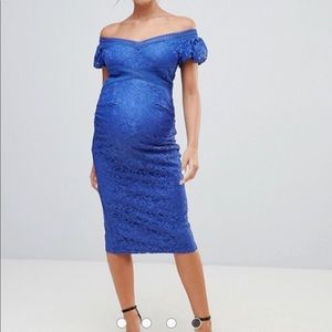 Maternity off shoulder lace pencil midi dress
